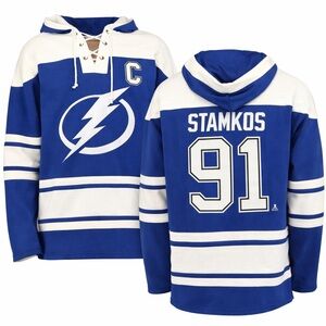 ‘47 New Tampa Bay Lightning #91 Steven Stamkos Lacer Hoodie Jersey Mens Size M